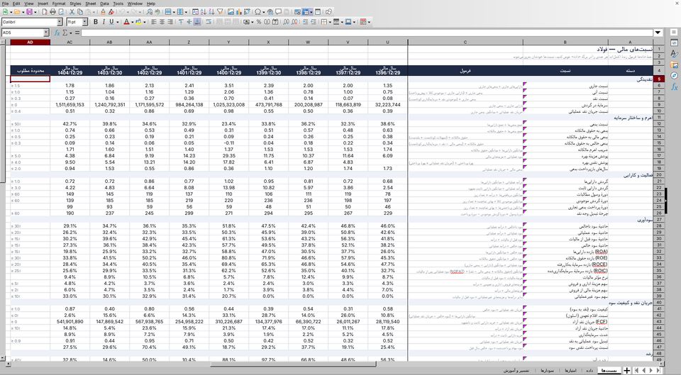 Excel Export: Ratios with live Excel formulas and target ranges